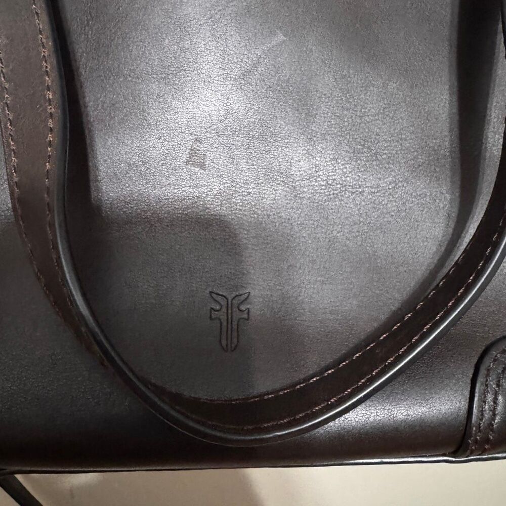 Frye Charlie Leather Tote Bag in dark brown with a structured top handle - Picture 3 of 9